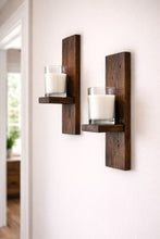 Load image into Gallery viewer, Set of 2 Rustic Wooden Wall Sconces – Handmade Candle Holders – Plant Holders