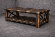 Load image into Gallery viewer, Handmade Rustic Industrial Loft Style X-Frame Coffee Table with Lower Shelf