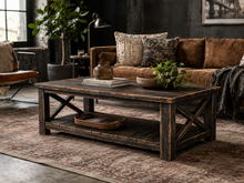 Load image into Gallery viewer, Handmade Rustic Industrial Loft Style X-Frame Coffee Table with Lower Shelf