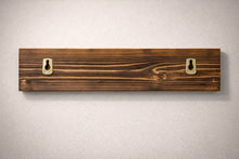 Load image into Gallery viewer, Rustic Shou Sugi Ban Key Holder with Shelf – Handmade Burnt Wood Entryway Organizer – Wall Mounted Key Rack with Hooks – Hallway Shelf
