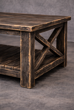 Load image into Gallery viewer, Handmade Rustic Industrial Loft Style X-Frame Coffee Table with Lower Shelf
