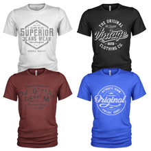 Load image into Gallery viewer, 4 Pack Men's Raw Denim Cotton Crew Neck Casual T Shirts
