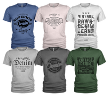 Load image into Gallery viewer, 6 Pack T-Shirts Superior Raw Denim Men's 100% Organic Cotton Crew Casual #4602
