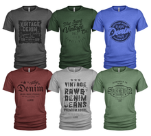 Load image into Gallery viewer, 6 Pack T-Shirts Superior Raw Denim Men's 100% Organic Cotton Crew Casual #4601
