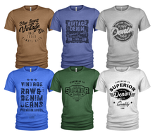 Load image into Gallery viewer, 6 Pack T-Shirts Superior Raw Denim Men's 100% Organic Cotton Crew Casual #4605
