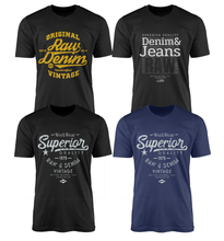 Load image into Gallery viewer, 4 Pack Men's Raw Denim Cotton Crew Neck Casual T Shirts
